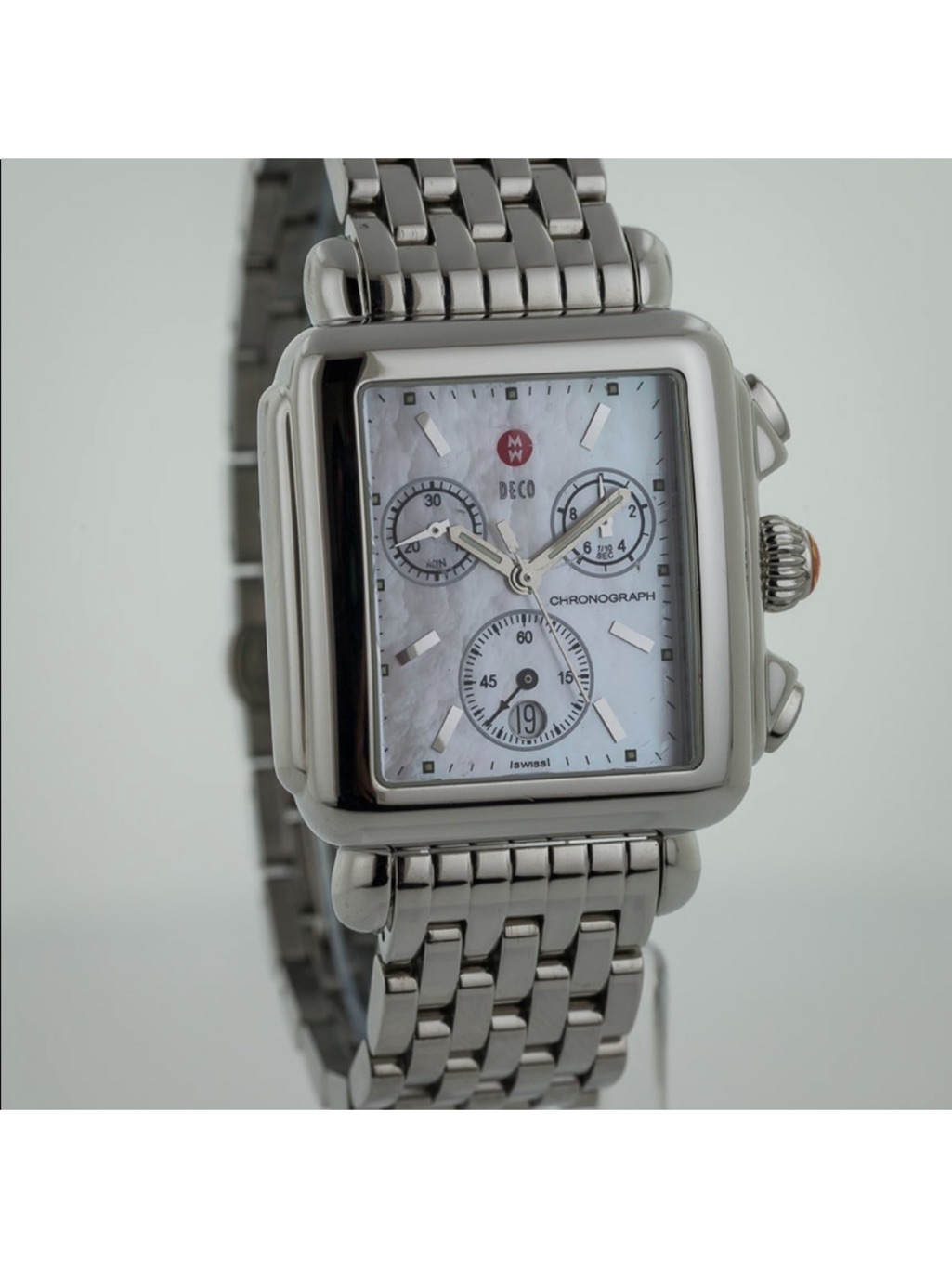 Michele Stainless Steel Deco Chronograph  Mother Of Pearl Dial